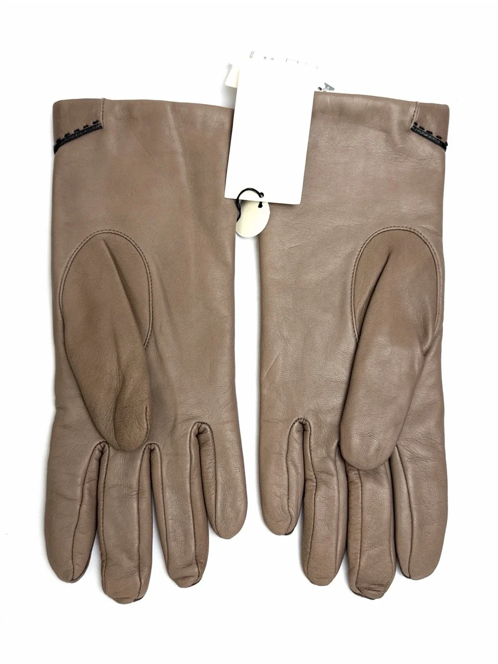 Vintage Anne Klein by Aris Taupe Leather Gloves 100% Cashmere Lined Size 8 NWT
